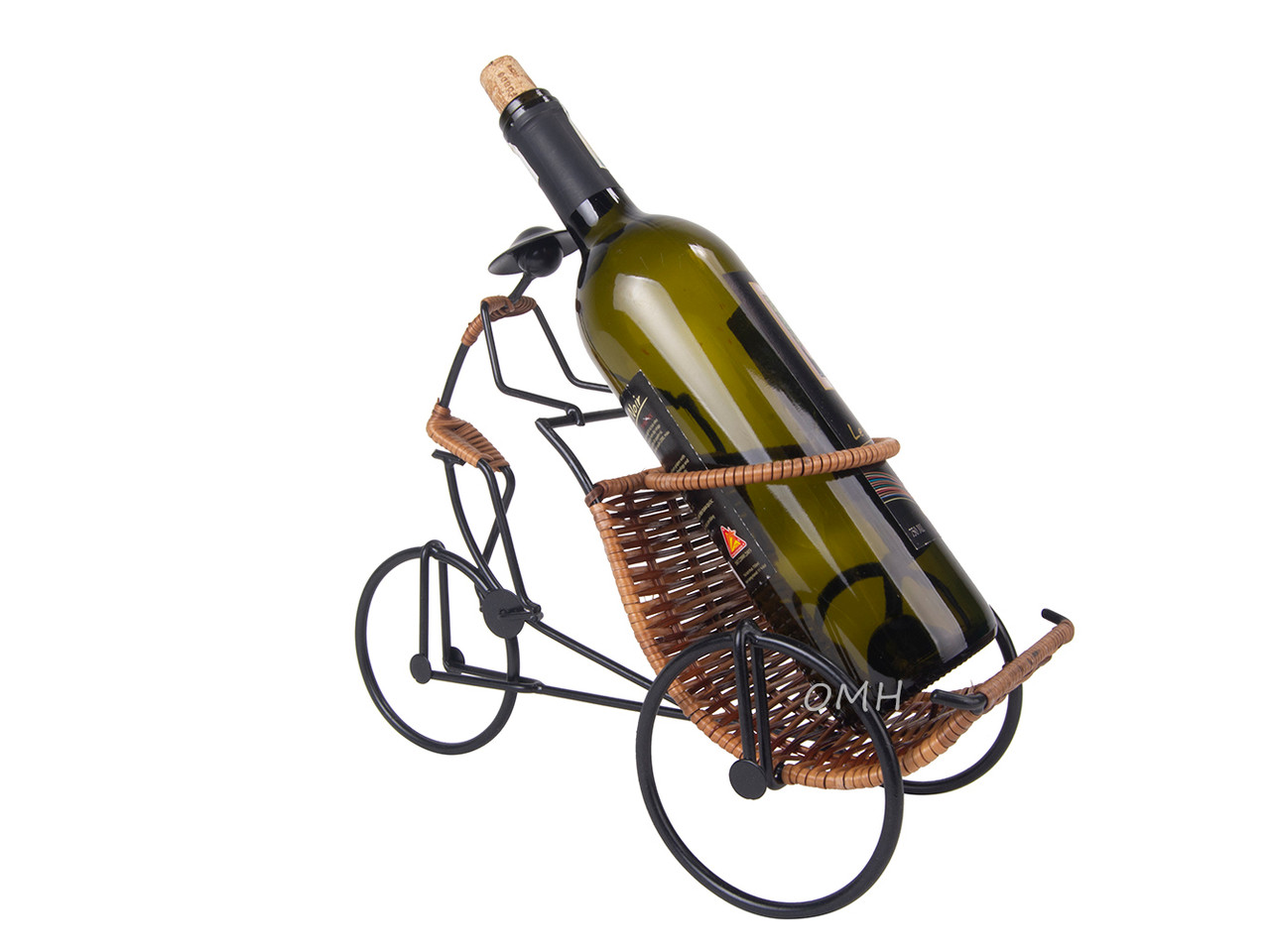 Asian Cyclist Rickshaw Single Wine Bottle Holder Display Oriental Decor