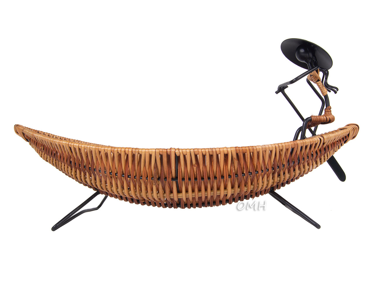 Asian Style Rattan Boat Shaped Basket Fruit Bowl Oriental Decor