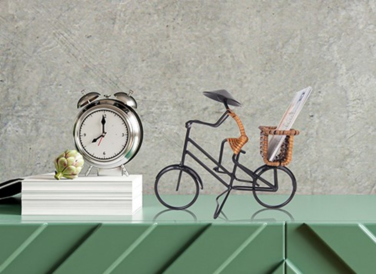 Asian Cyclist Bicycle Business Card Holder Metal Display Oriental Decor