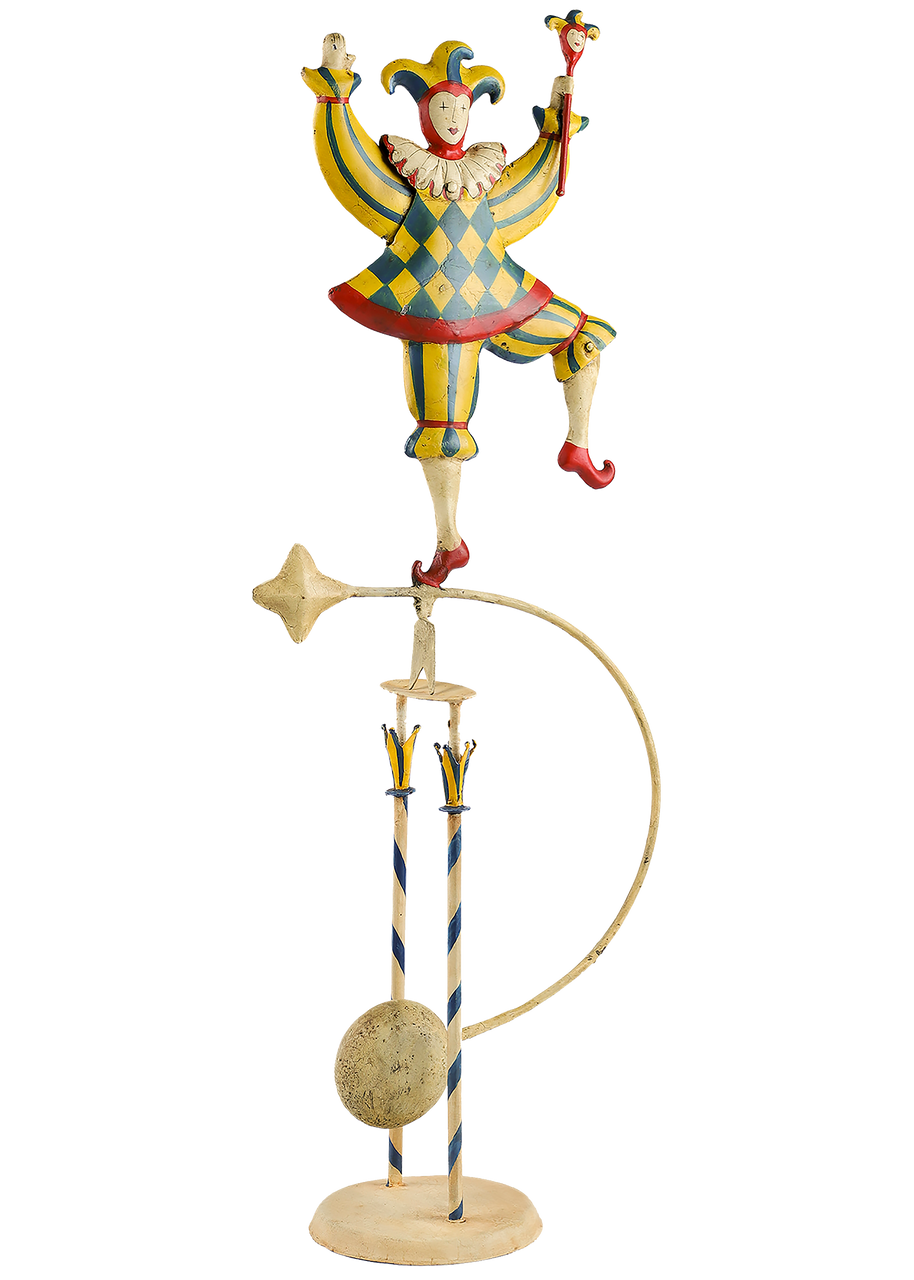 Medieval Jester Clown Sky Hook Teeter Totter Tin Folk Art Toy