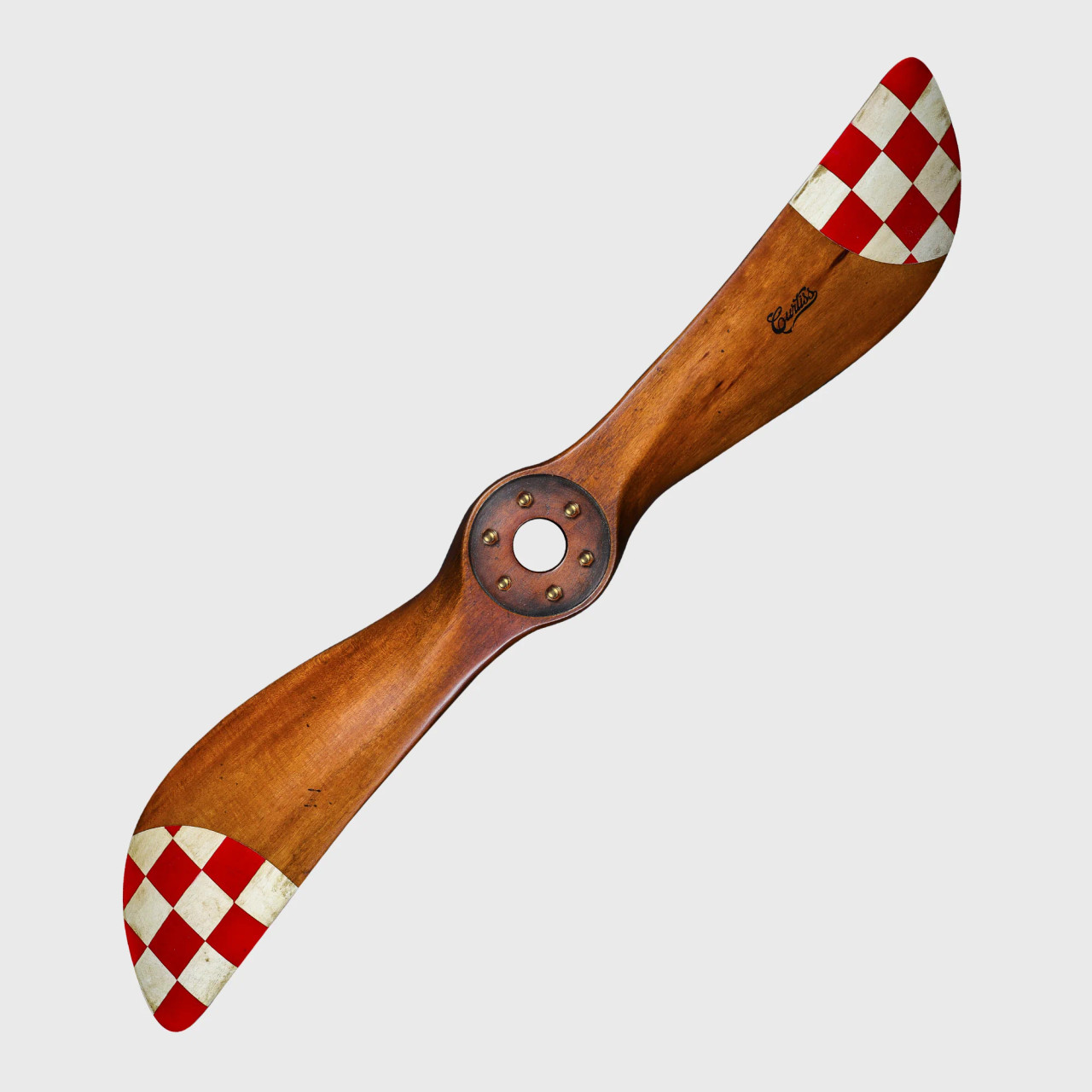 Curtiss Red Checkered Flag WWI Wood Propeller Airplane Decor