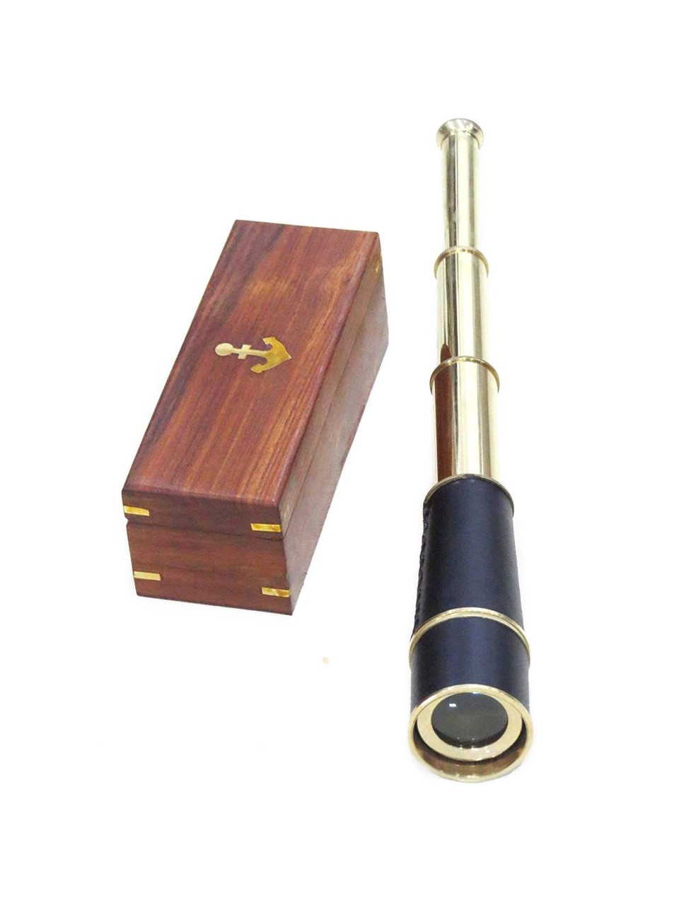 Brass Pirate Spyglass Wooden Case Handheld Telescope