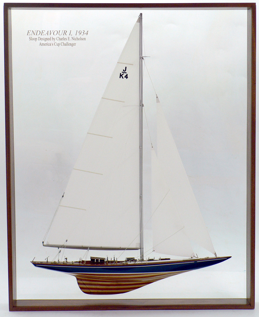 Framed Endeavour I 1934 Half Model Americas Cup J Boat w/Sail