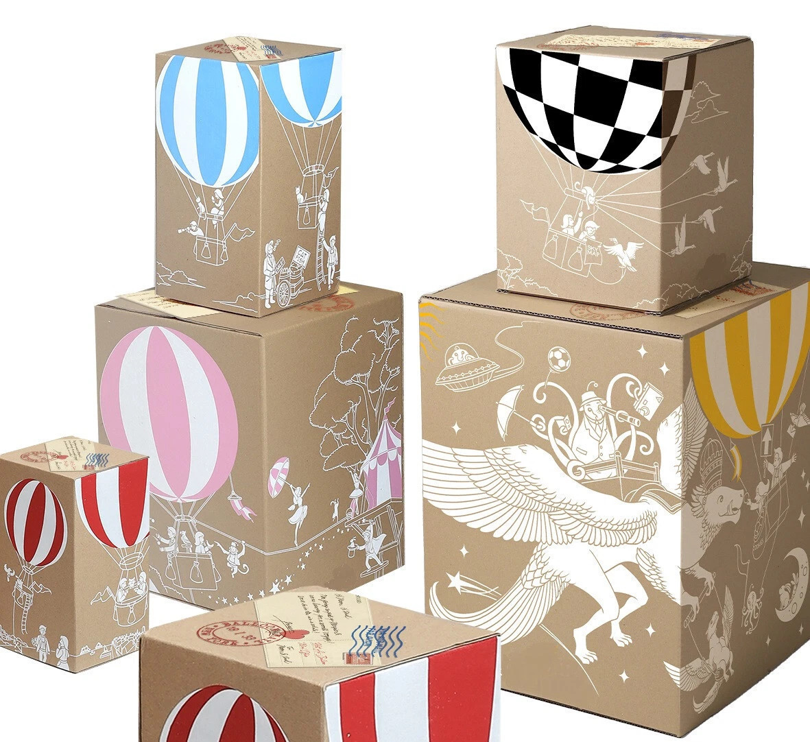 Hot Air Balloon Model White Light Blue Stripes Hanging Decor