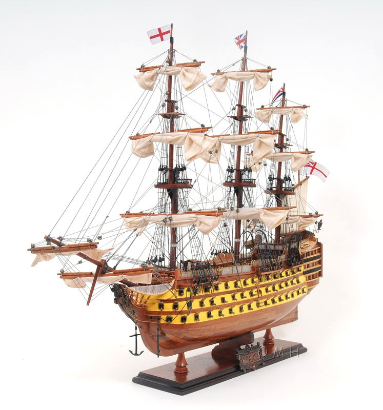 Painted HMS Victory British Navy Tall Ship Model Nelsons Flagship