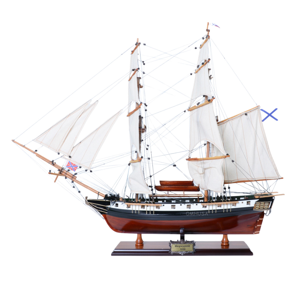 Russian Brig Merkuriy Mercury Painted Tall Ship Wooden Model