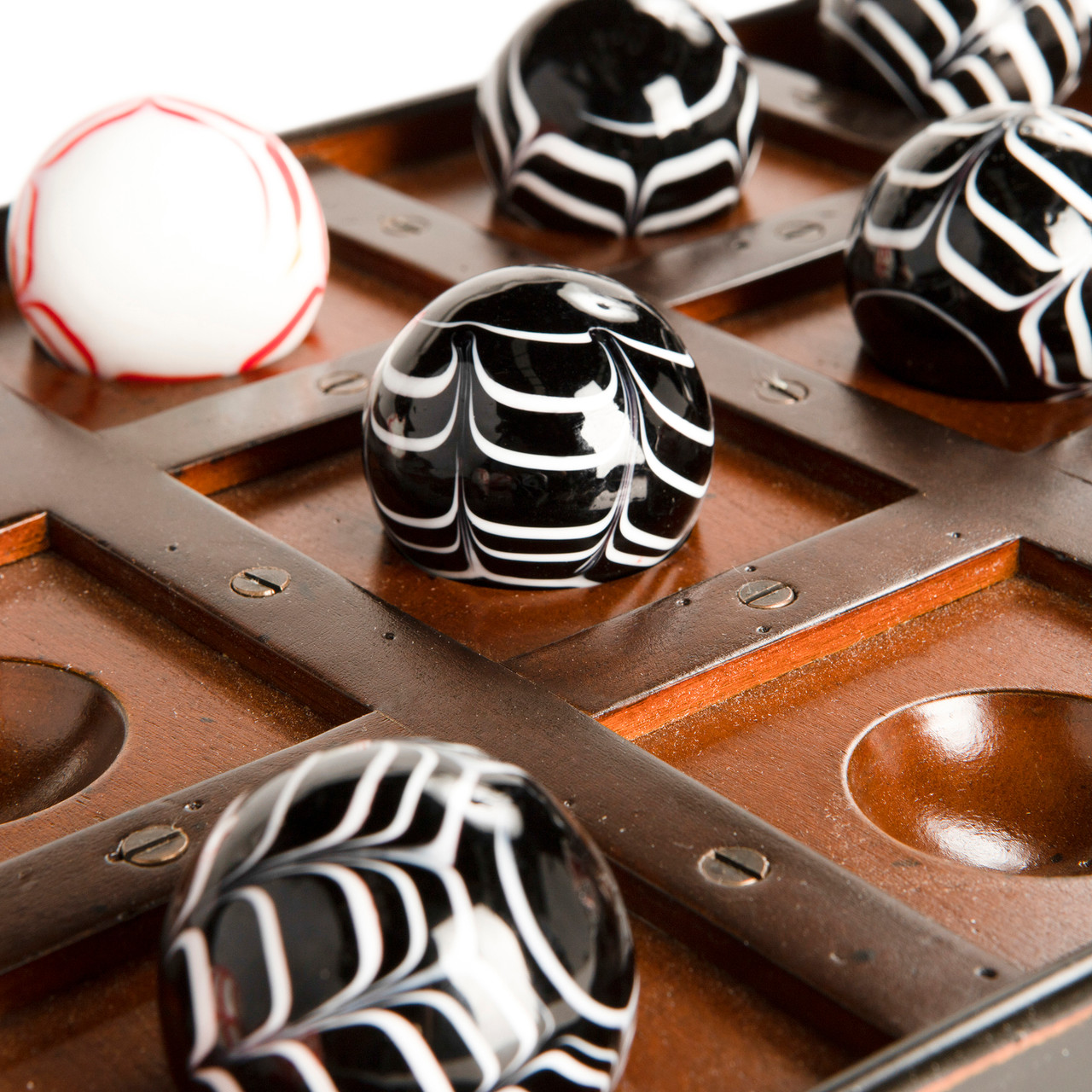 Venetian Tic Tac Toe Game Wood Board Glass 40mm Marbles - CaptJimsCargo