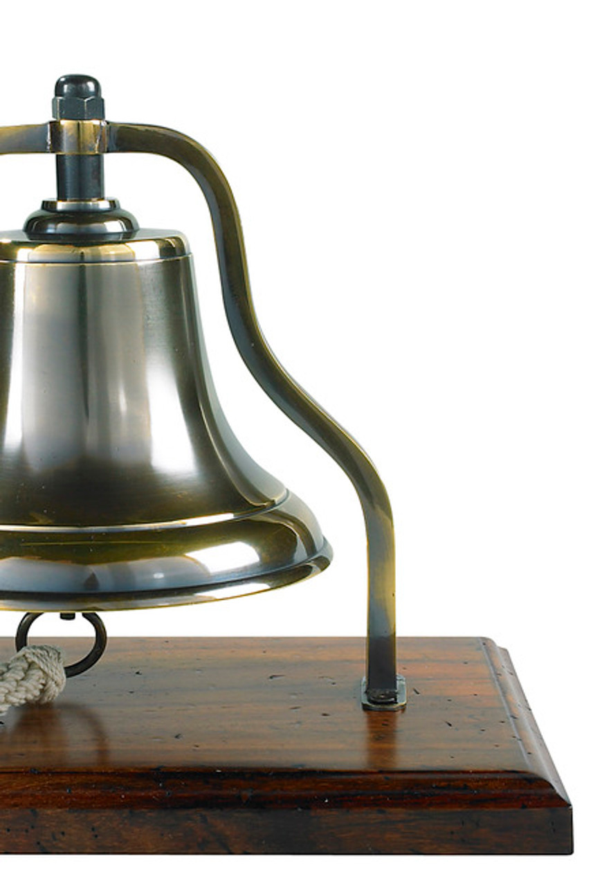 Ship's Purser's Bell Brass 9.5" Bronzed Finish Tabletop Wood Stand