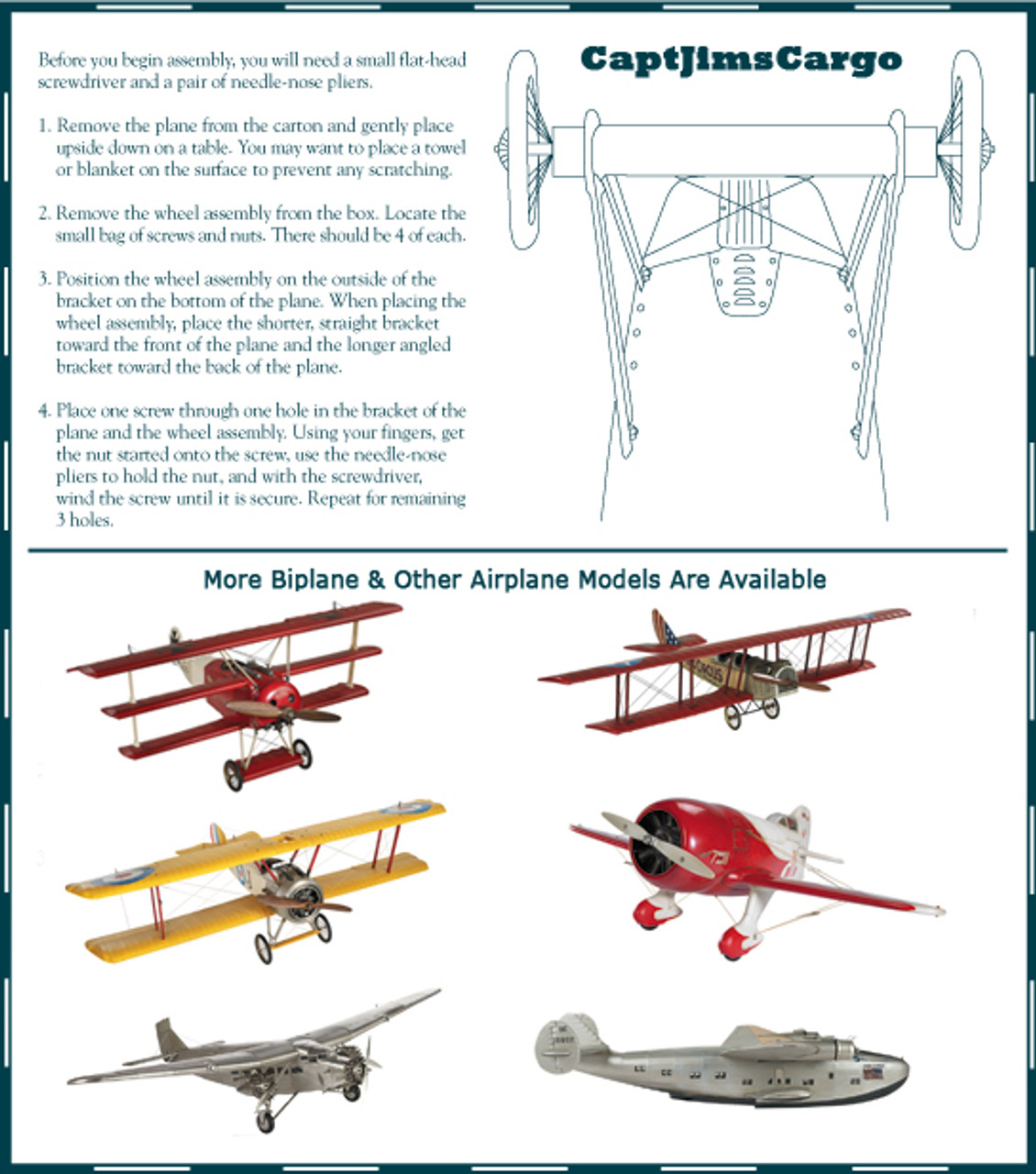 WWI Spad XIII Biplane Built Wood Model Instructions