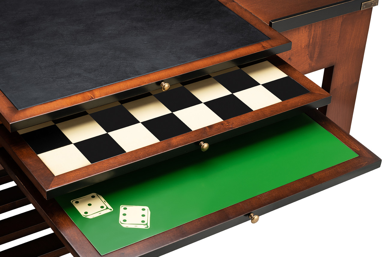 Wood Game Table Black Chess Checkers Dice Backgammon