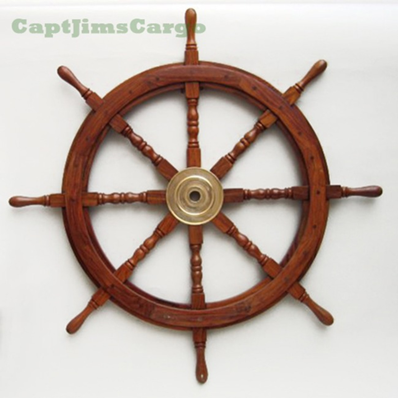Teak Wooden Boat Ships Wheel Brass Center