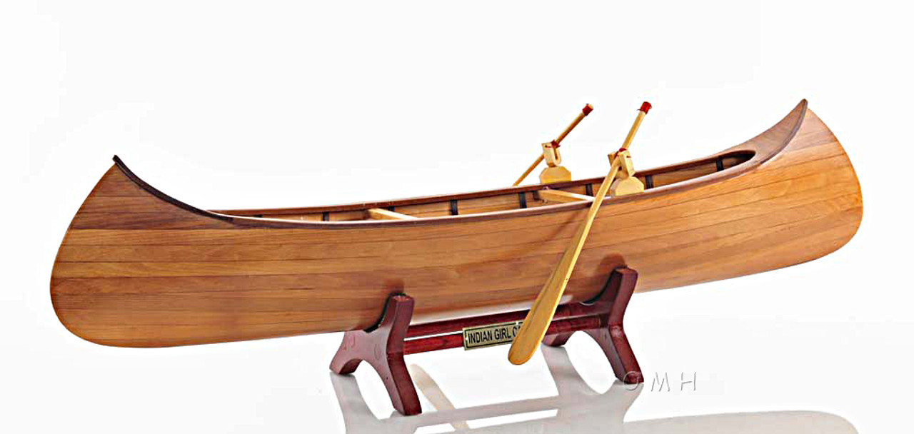 Rushton Indian Girl Canoe Model Handcrafted Wooden Boat