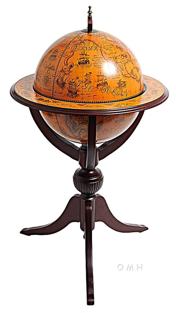 Old World Globe Hidden Bar on Pedestal
