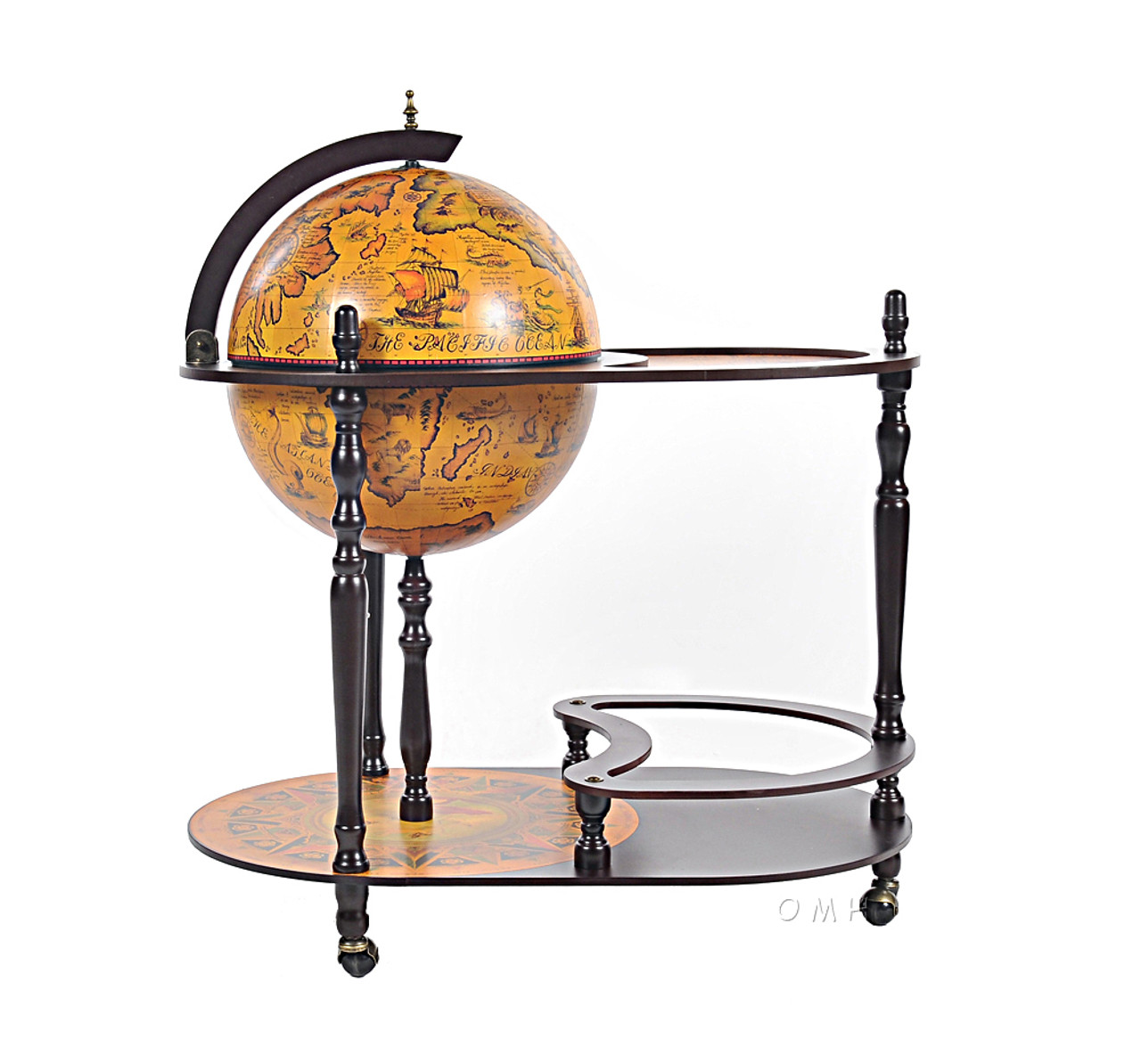  Old World Globe Hidden Home Bar Trolley