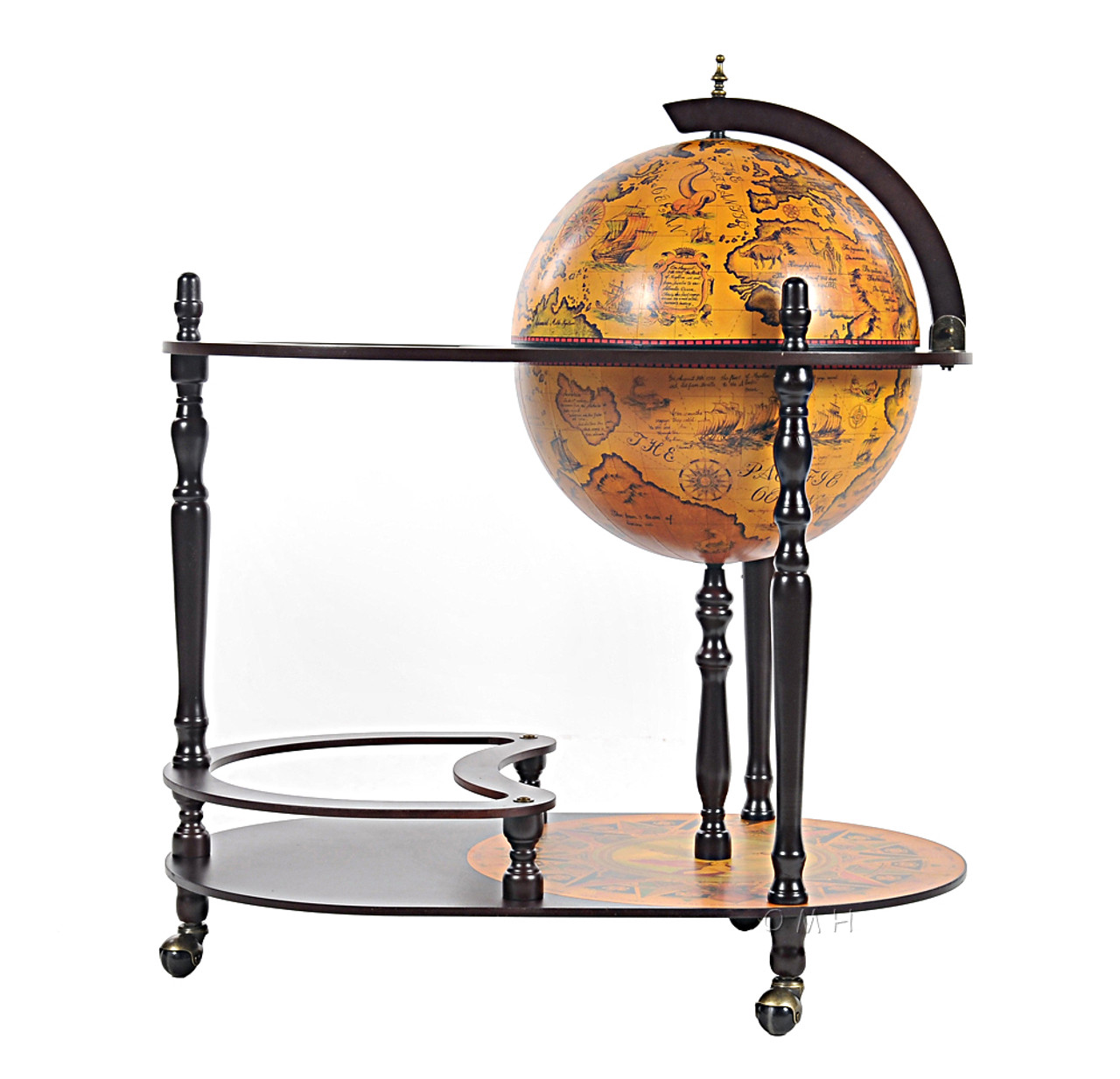 Unique Bar Trolley Wooden Old World Style Globe Hidden Home Pub