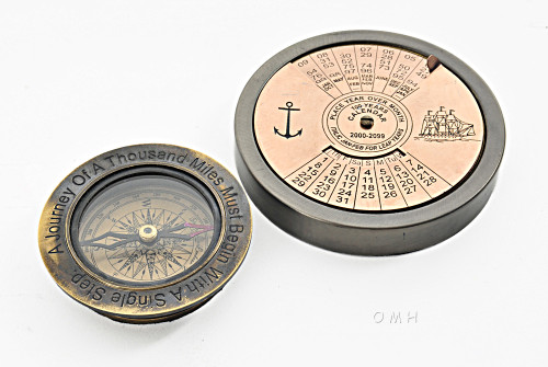 Brass Desktop Compass 100 Year Calendar Antiqued Finish Brass Desktop Compass 100 Year Calendar Antiqued Finish