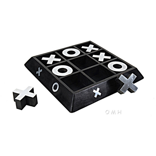 Tic Tac Toe Wood Board Game Aluminum Pieces Nickel Finish