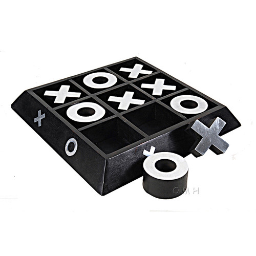 Tic Tac Toe Wood Board Game Aluminum Pieces Nickel Finish Tic Tac Toe Wood Board Game Aluminum Pieces Nickel Finish