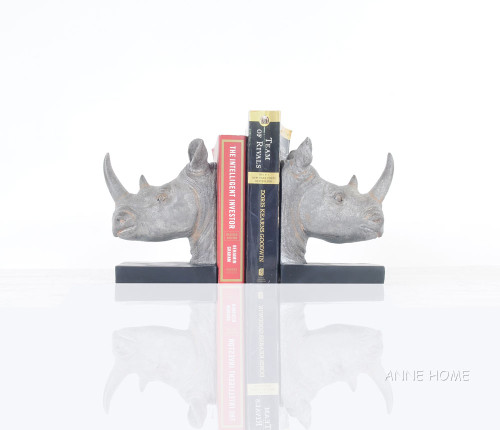 Rhinoceros Head Bookends Figurine Statue African Safari Decor Rhinoceros Head Bookends Figurine Statue African Safari Decor