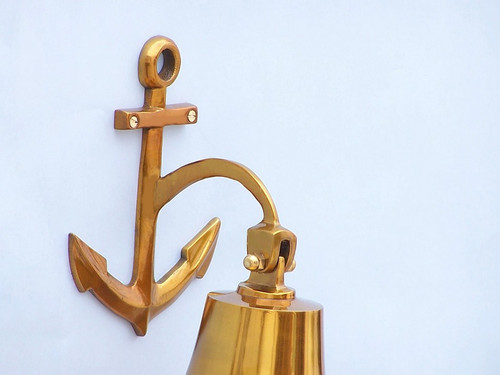 Brass Plated Cast Aluminum Ship's Bell 6.5" w/ Anchor Bracket