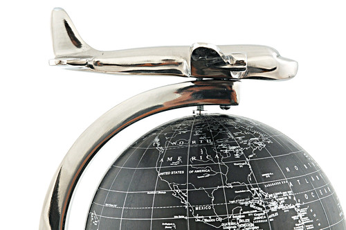 1930s Era Airplane Desktop World Globe Nickel Travel Agent Decor