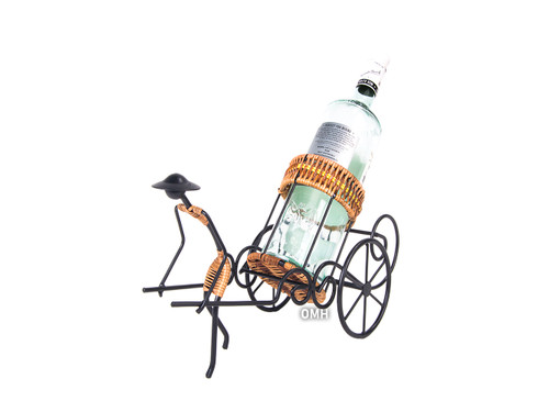 Asian Rickshaw Single Wine Bottle Holder Metal Display Oriental Decor Asian Rickshaw Single Wine Bottle Holder Metal Display Oriental Decor