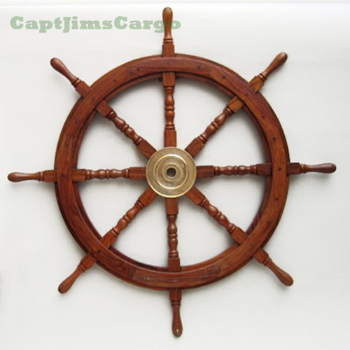 Teak Wooden Boat Ships Wheel Brass Center Teak Wooden Boat Ships Wheel Brass Center