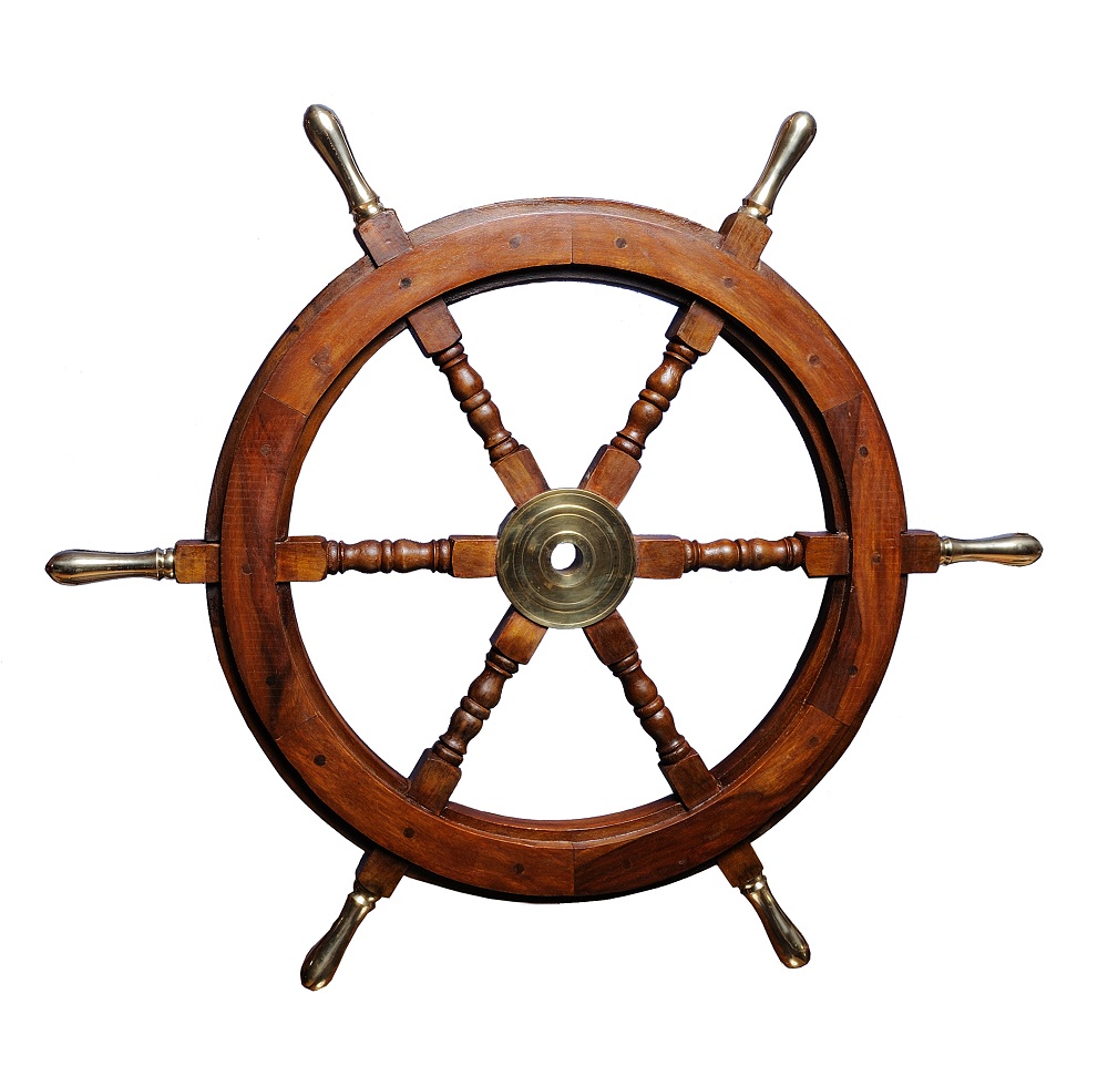 NKlaus 30 Cm Maritime Steering Wheel Decoration - Wood With Brass Hub, Ship Wheel Wall Art