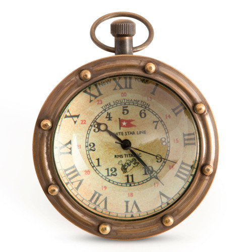 Titanic White Star Porthole Pocket Desk Clock 3.5" Bronze Finish CaptJimsCargo