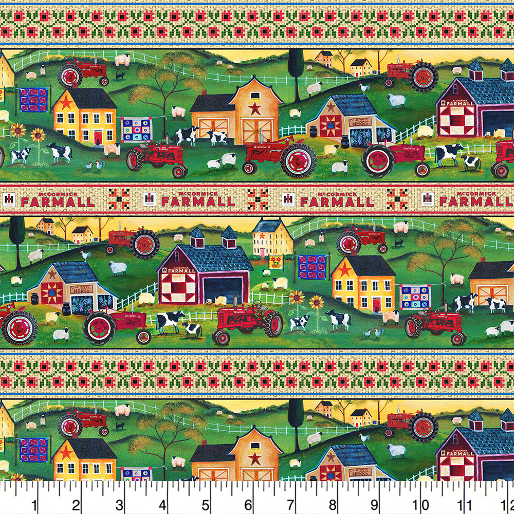 Farmall Cotton Fabric Tractor Quilting Cotton Folk Art Shelf