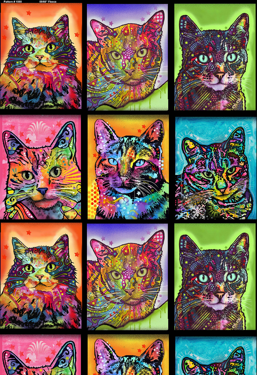 Colorful Cat Cotton Fabric | Warhol Crazy Cats Cotton Quilting