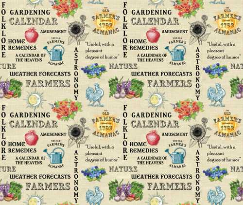 Farmer's Almanac Words Beige Cotton Fabric sold by the yard Farmer's Almanac Words Beige Cotton Fabric sold by the yard