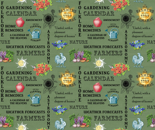 Farmer's Almanac Words Green Cotton Fabric sold by the yard Farmer's Almanac Words Green Cotton Fabric sold by the yard