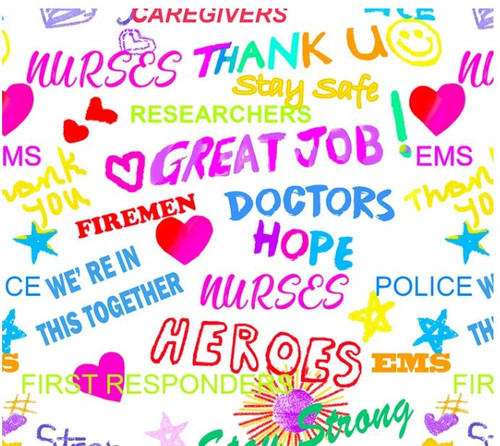 White Thank you to our Heroes Cotton Fabric sold by the yard