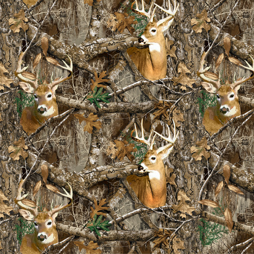RealTree Cotton Fabric Panel  Deer and Doe Cotton Quilting Panel