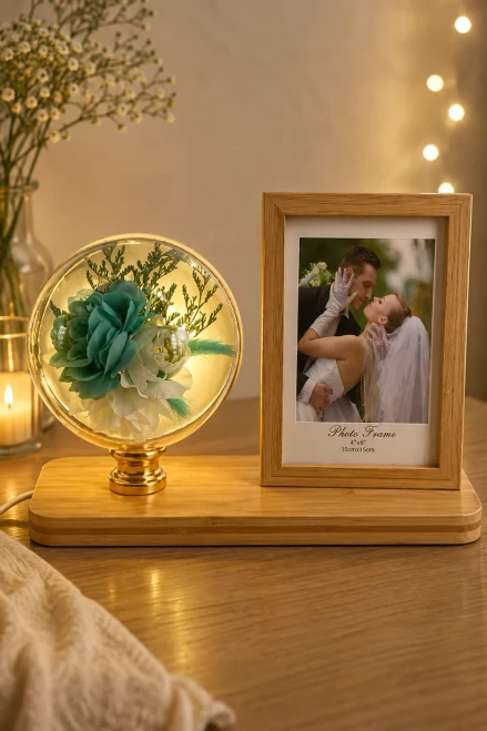 Preserved Flower Ball Frame Blue - 120mm Ball + 4x6 In Frame