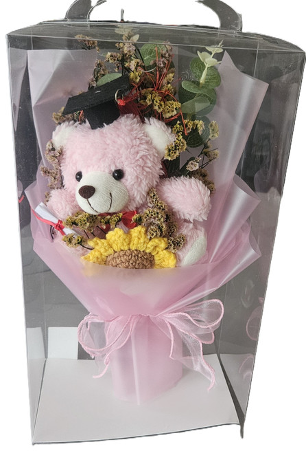Graduation Teddy Bear Knitted Sun-Flower Bouquet