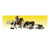 Ridin' & Ropin' (2 Cowboys, 2 Horse & Calf) HO Scale Woodland Scenics