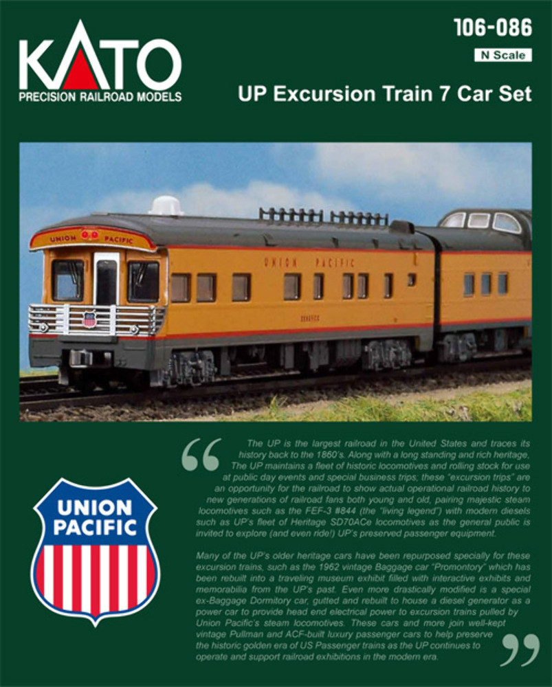 Kato 106-086 N Scale Union Pacific Excursion Train Car Set (7