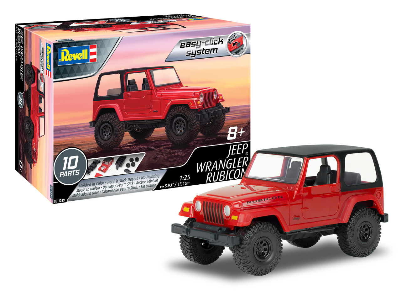 Revell 851239 1:25 Scale Jeep Wrangler Rubicon Level 2 Plastic Model Car Kit  - Crazy Model Trains