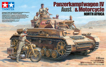 Tamiya 1:35 Scale German Panzer IV Ausf.F & Motorcycle Plastic Model Kit 25208