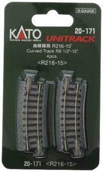 Kato 20-171 N Scale Unitrack 216mm (8 9/16") Radius 15-Degree Curve Track (4)