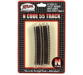 N Code 55 Nickel Silver 16.25" Radius Half Section Track (6) Atlas Trains