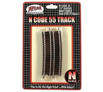 N Code 55 Nickel Silver 15" Radius Half Section Track (6) Atlas Trains