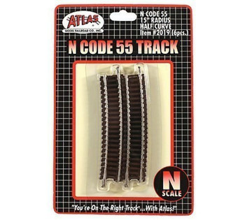 N Code 55 Nickel Silver 15" Radius Half Section Track (6) Atlas Trains