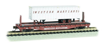 Bachmann 16756 N Scale 52'6" Flat Car with 35' Ribbed Piggyback Trailer WESTERN MARYLAND with WESTERN MARYLAND TRAILER