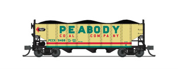 Broadway Limited 7162 N Scale Peabody Coal Yellow/Green/Red 3-Bay Hopper A (2)