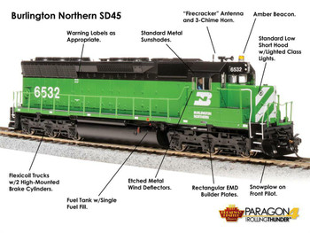 Broadway Ltd 4284 HO Scale Burlington Northern EMD SD45 Green & Black #6532