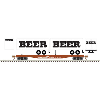 Atlas 50006517 N Scale Trainman 50' Flat Car w/2 Trailers Beer/Conrail #700830