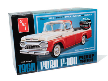 AMT 1407 1:25 Scale 1960 Ford F-100 Pickup w/Trailer Plastic Model Kit